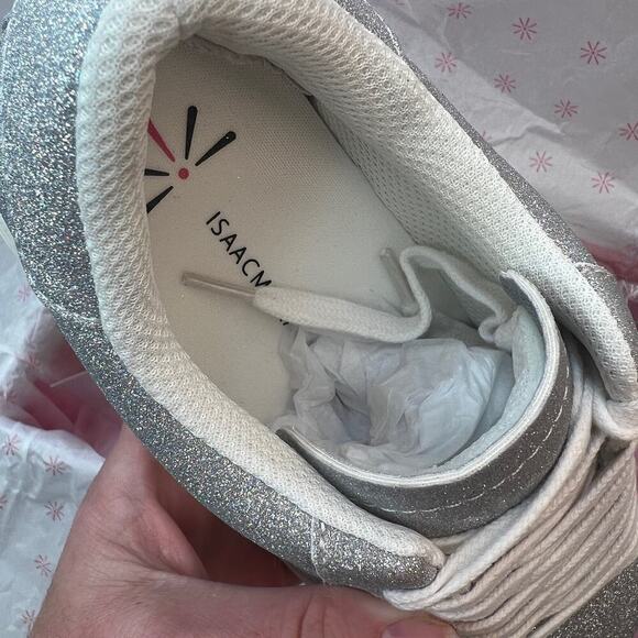 Isaac Mizrahi Glitter Sneakers Casual sz 5.5 Low-Top Lace-Up Womens Shoes Silver - Picture 7 of 10